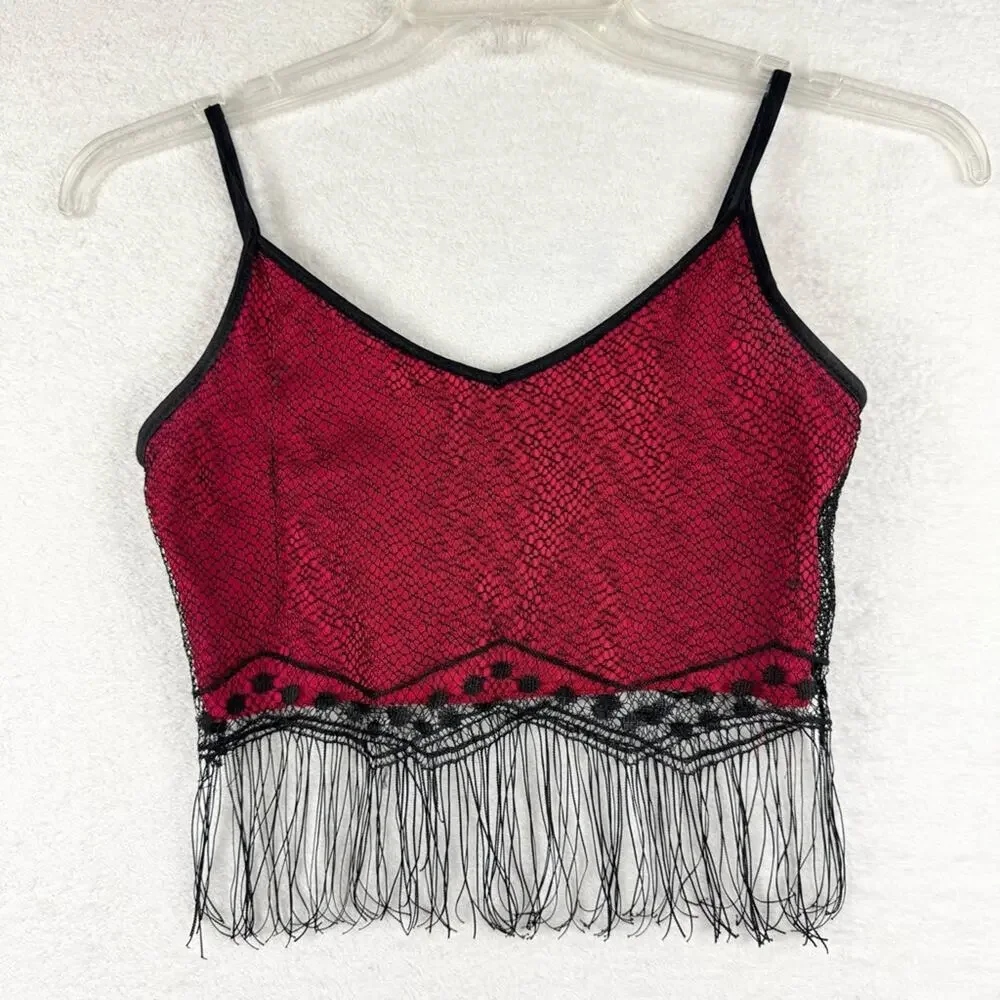 Vintage Y2K 90s Formula X Lace Mesh Fringe Whimsigoth Going Out Top Cropped Sz S - Picture 5 of 13